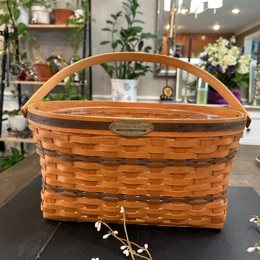 Longaberger Traditions 1995 Vintage Family Basket Folding Handles Large W/ Liner